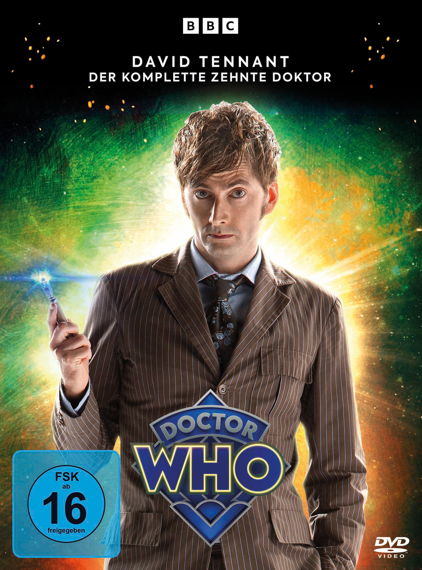 DVD-Cover für Doctor Who mit David Tennant, der ein Gerät hält.
