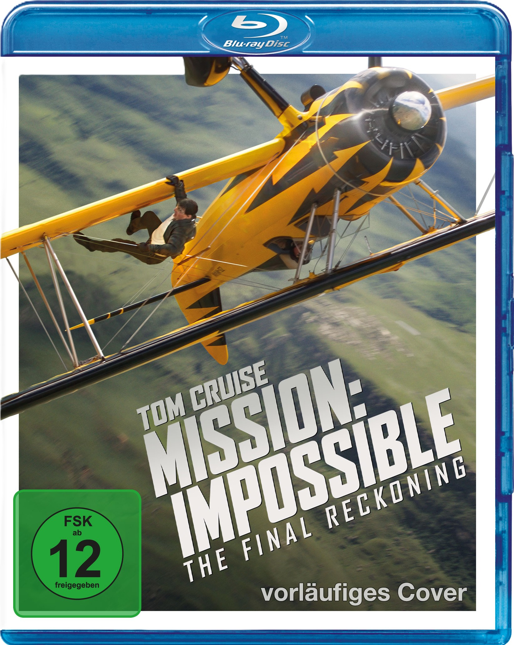 Filmcover: Tom Cruise im gelben Doppeldecker, Titel 'Mission: Impossible', grünes Label 'FSK 12'.