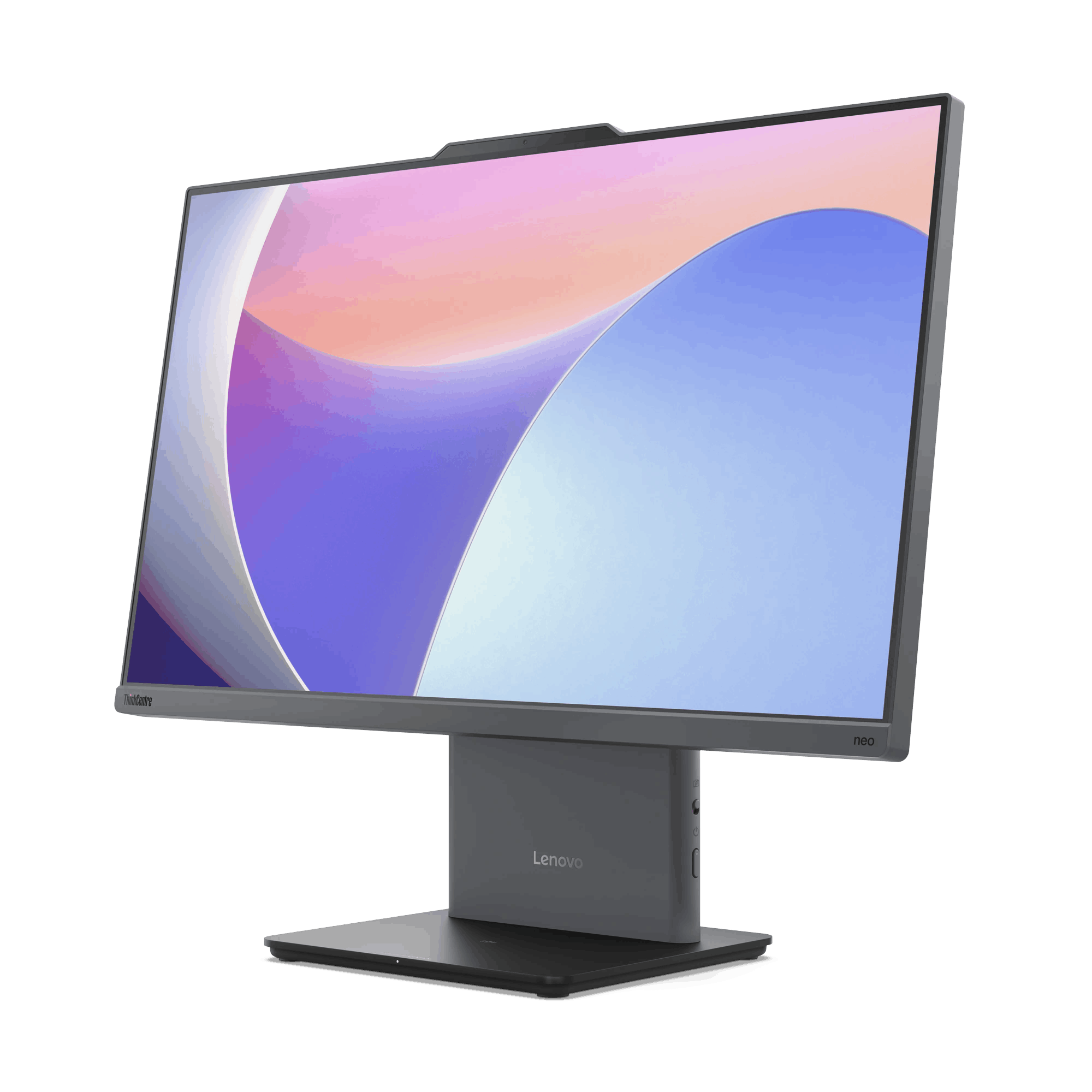 Monitor Lenovo con imagen abstracta en pantalla. Vista frontal.