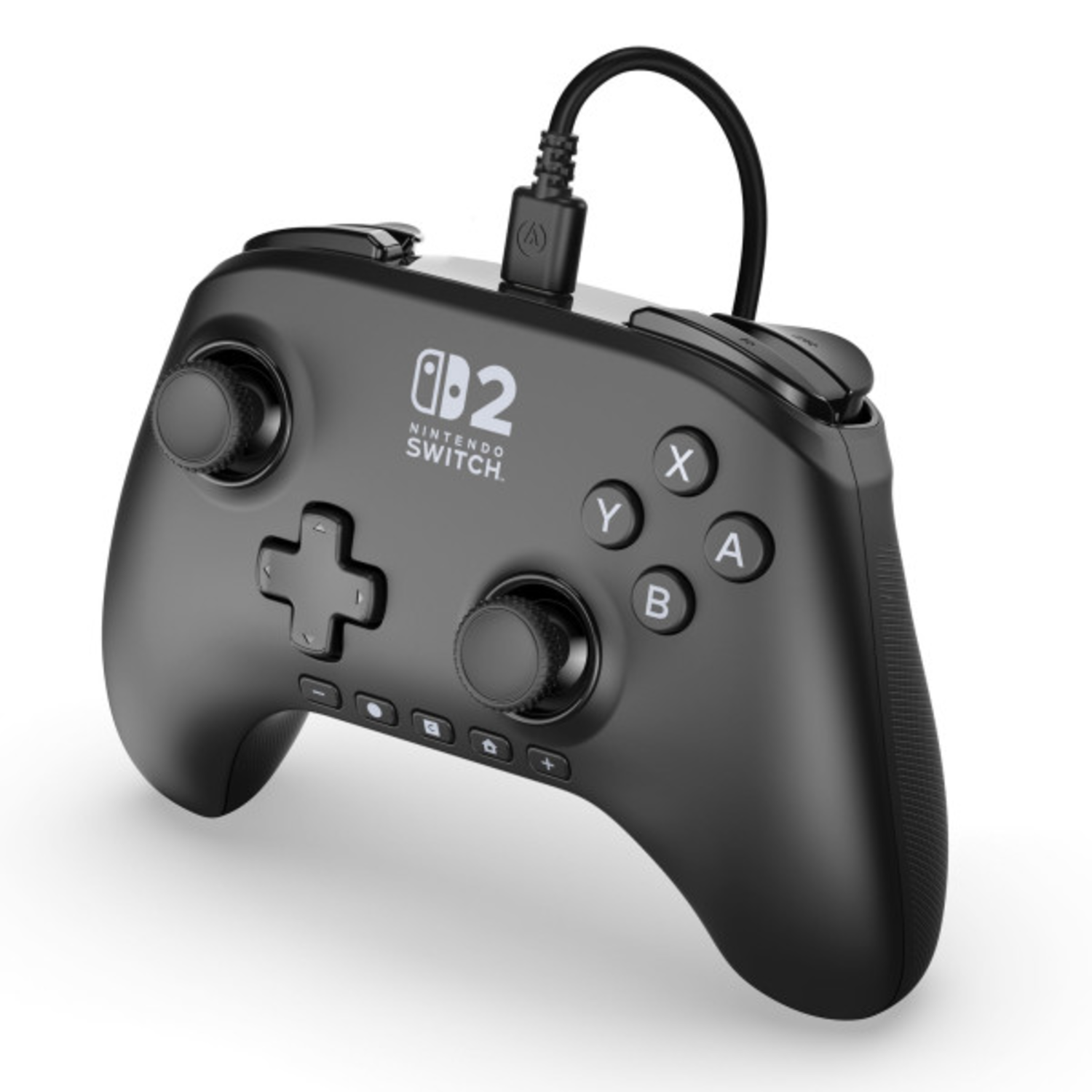 Manette Nintendo Switch noire avec câble. Fond blanc, logo Nintendo Switch.