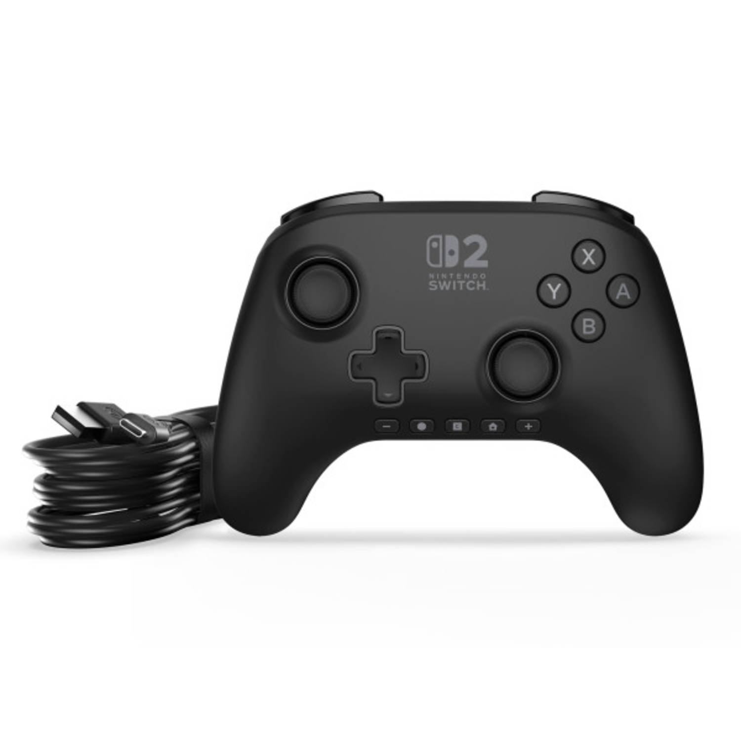 Manette Nintendo Switch noire avec câble. Fond blanc, logo Nintendo Switch.