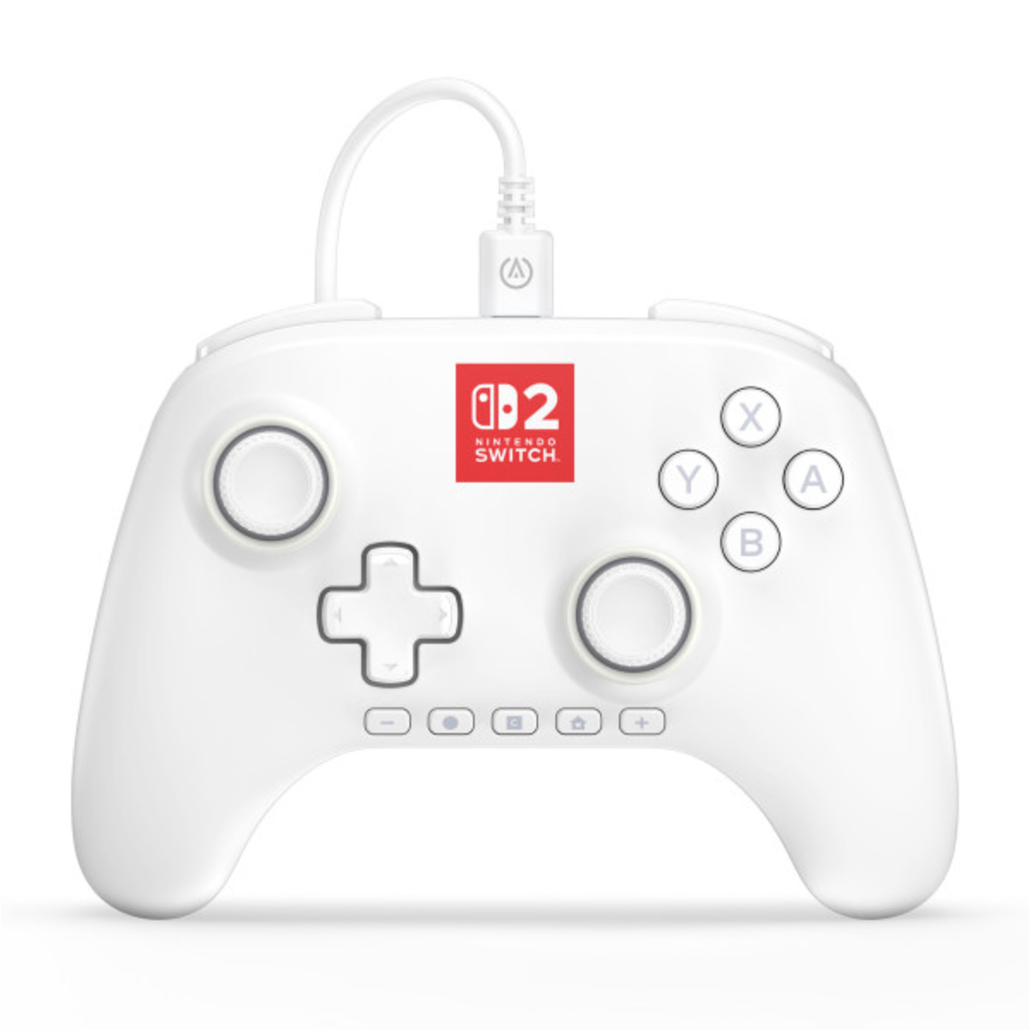 Une manette Nintendo Switch blanche avec boutons et cordon.