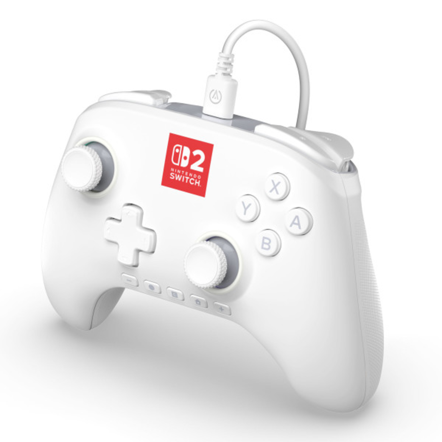Une manette Nintendo Switch blanche avec boutons et cordon.