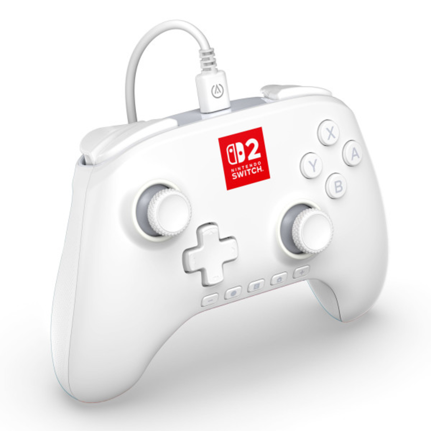 Vue en angle d'une manette Nintendo Switch blanche.