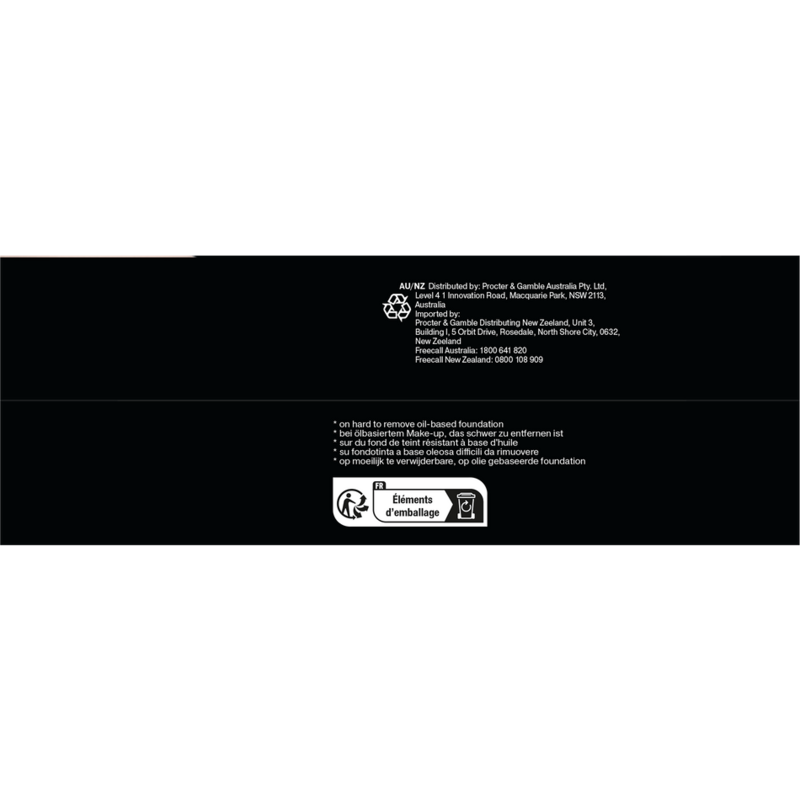 Parte inferior de caja en blanco y negro con texto: información del producto y símbolos de reciclaje.
