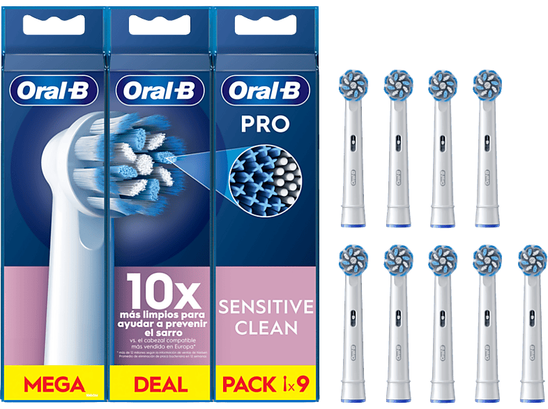 Oral b-Braun – Pack de 9 cabezales de recambio Oral b – Braun Sensitive Clean.