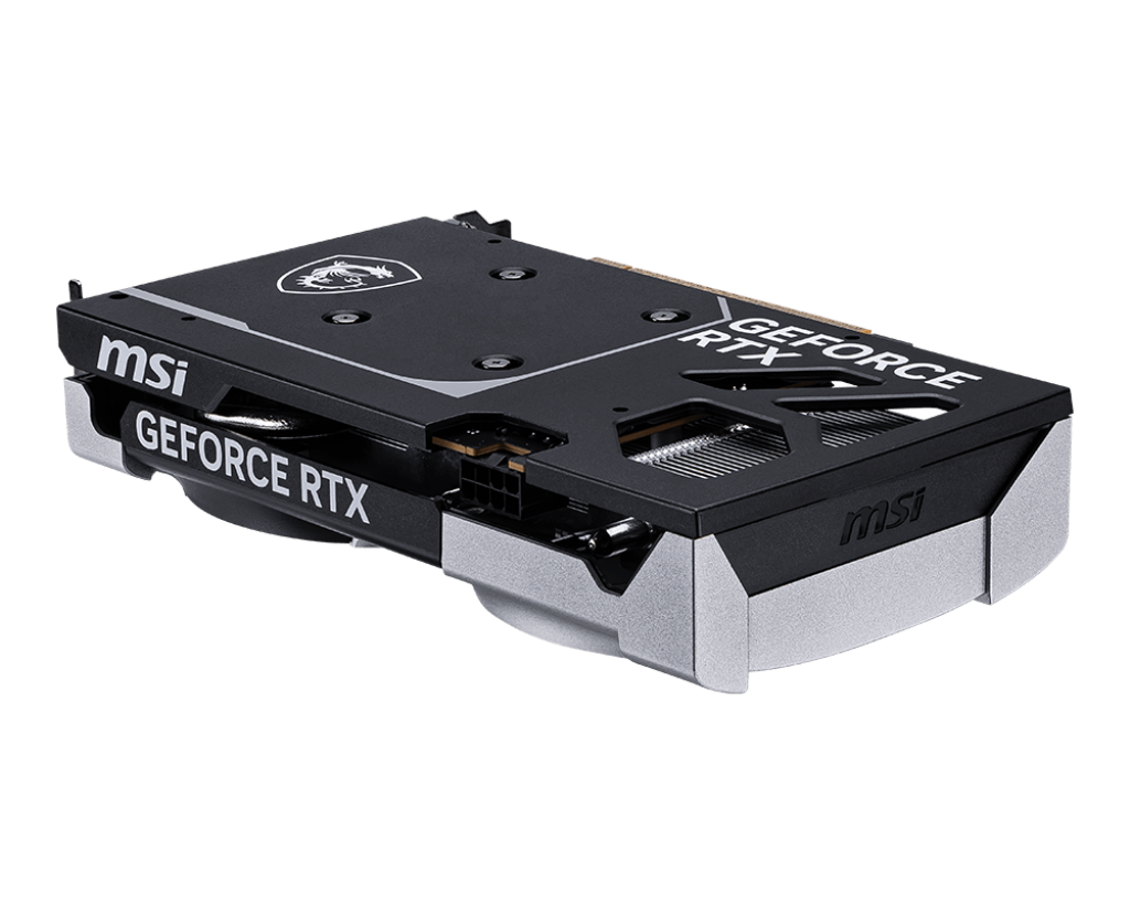 MSI GeForce RTX grafik kartının açılı görünümü, siyah ve gümüş.