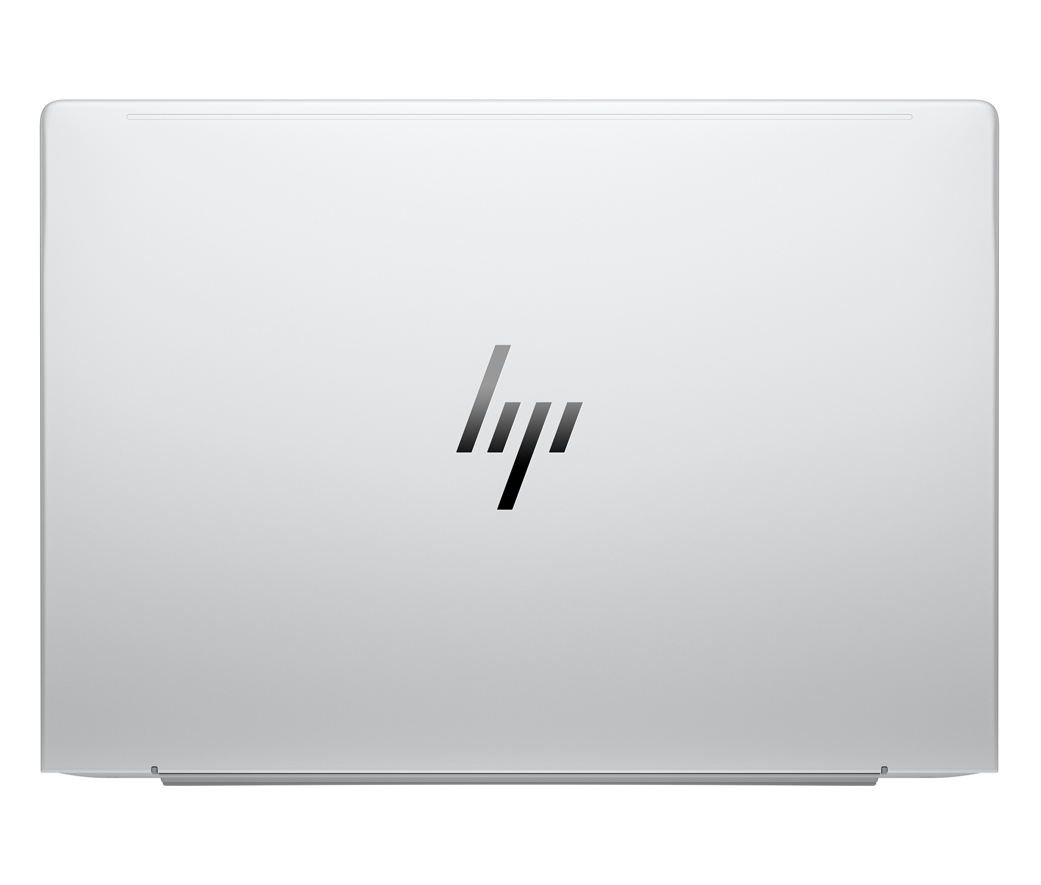 Silberner Laptopdeckel mit HP-Logo.