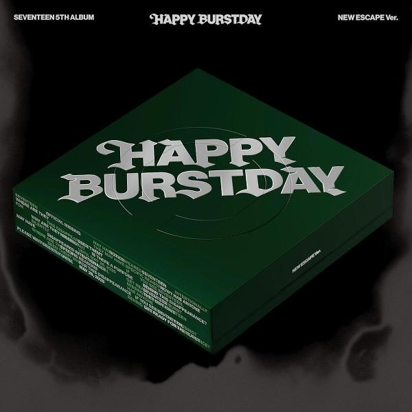 Zöld doboz Happy Burstday felirattal ezüst színben, a Seventeen 5. albuma.