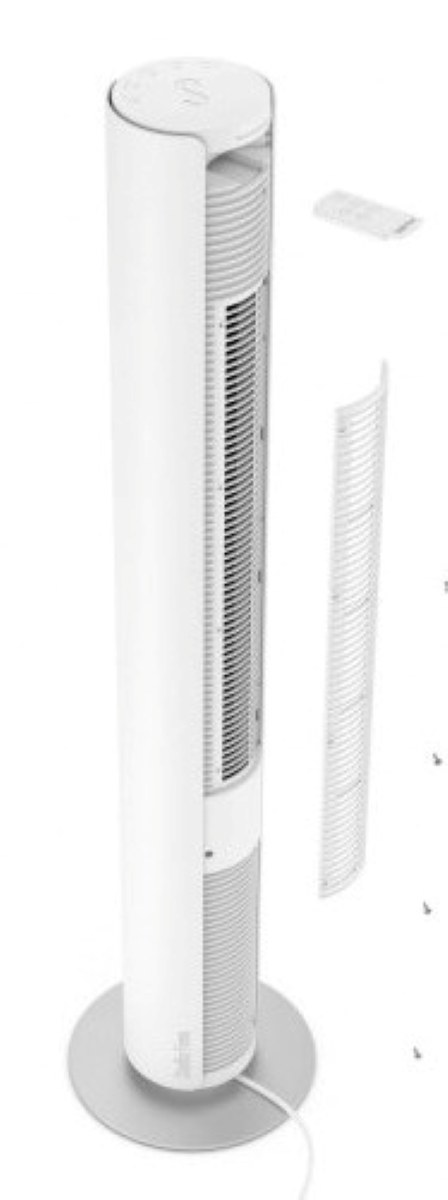 Oczyszczacz powietrza zdemontowany. Pokazuje podstawę, panele boczne i filtr wewnętrzny.