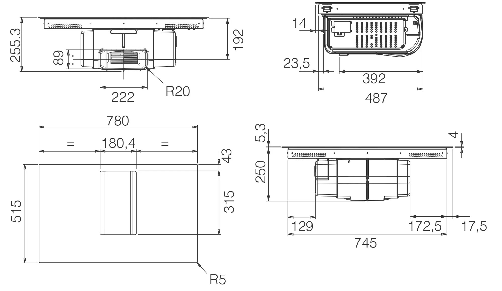 Czarno-biały diagram produktu z wymiarami.