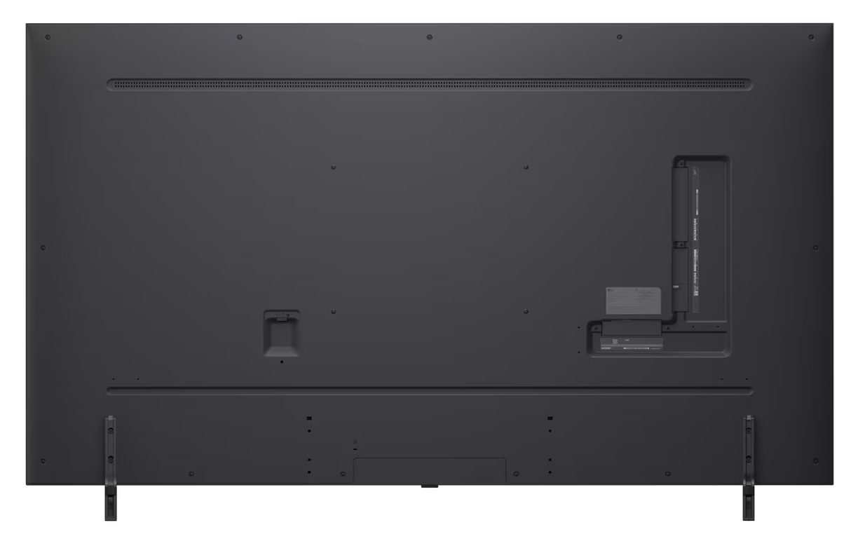 Tył telewizora LG, pokazujący porty, połączenia i mocowania do stojaka.