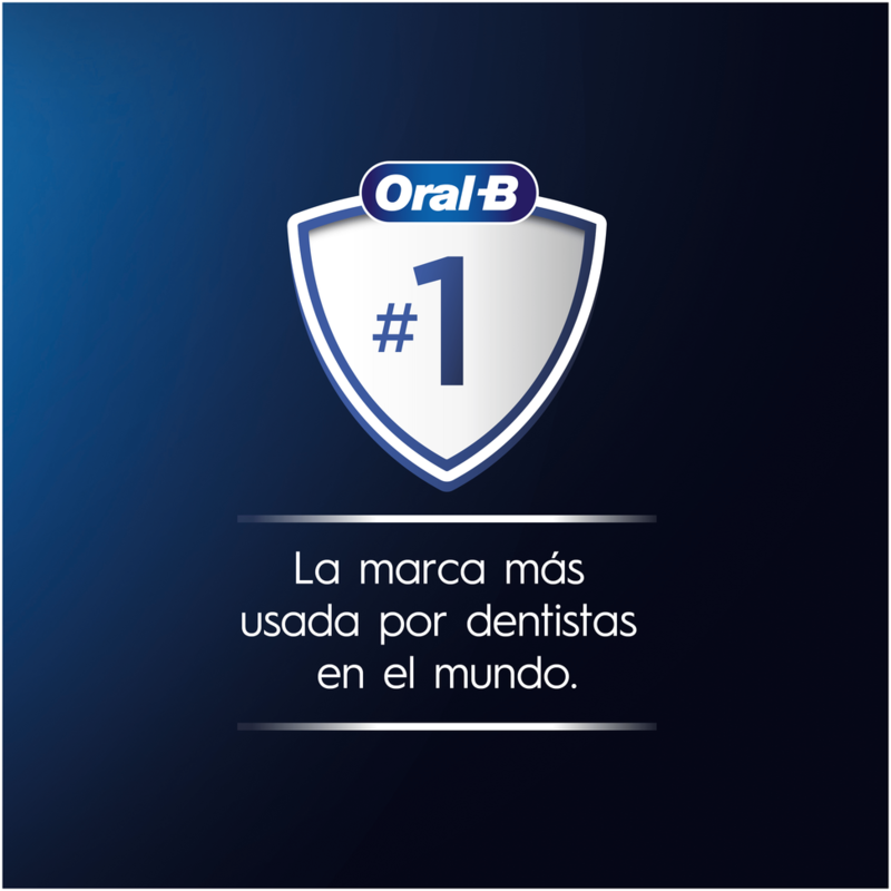 Logo de Oral-B con un escudo y el número 1. El texto dice: 'La marca más usada por dentistas en el mundo'.