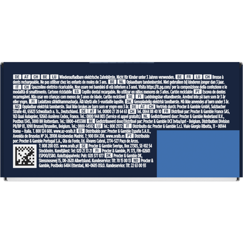 Texto en una caja azul en varios idiomas. Describe el producto y sus características.