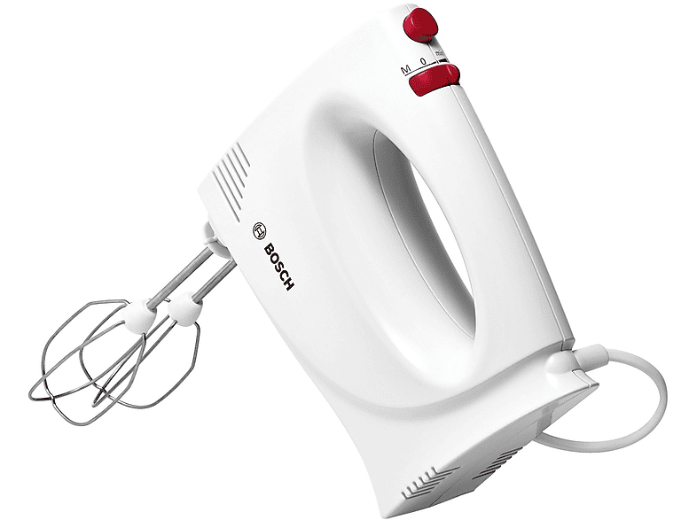 Sbattitore elettrico BOSCH MFQP1000, 300 W, 2 Livelli di Velocità e Turbo, Ultra Leggero, Pulsante Espulsione Accessori, Fruste Ganci in Acciaio Inox, Bianco, Rosso