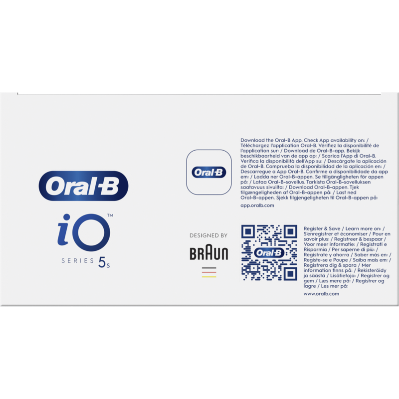 Un fondo blanco con información y logotipos del producto Oral-B.