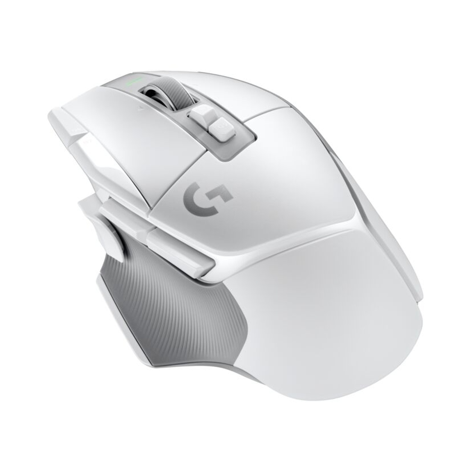 Mouse da gioco wireless bianco, isolato su sfondo bianco.