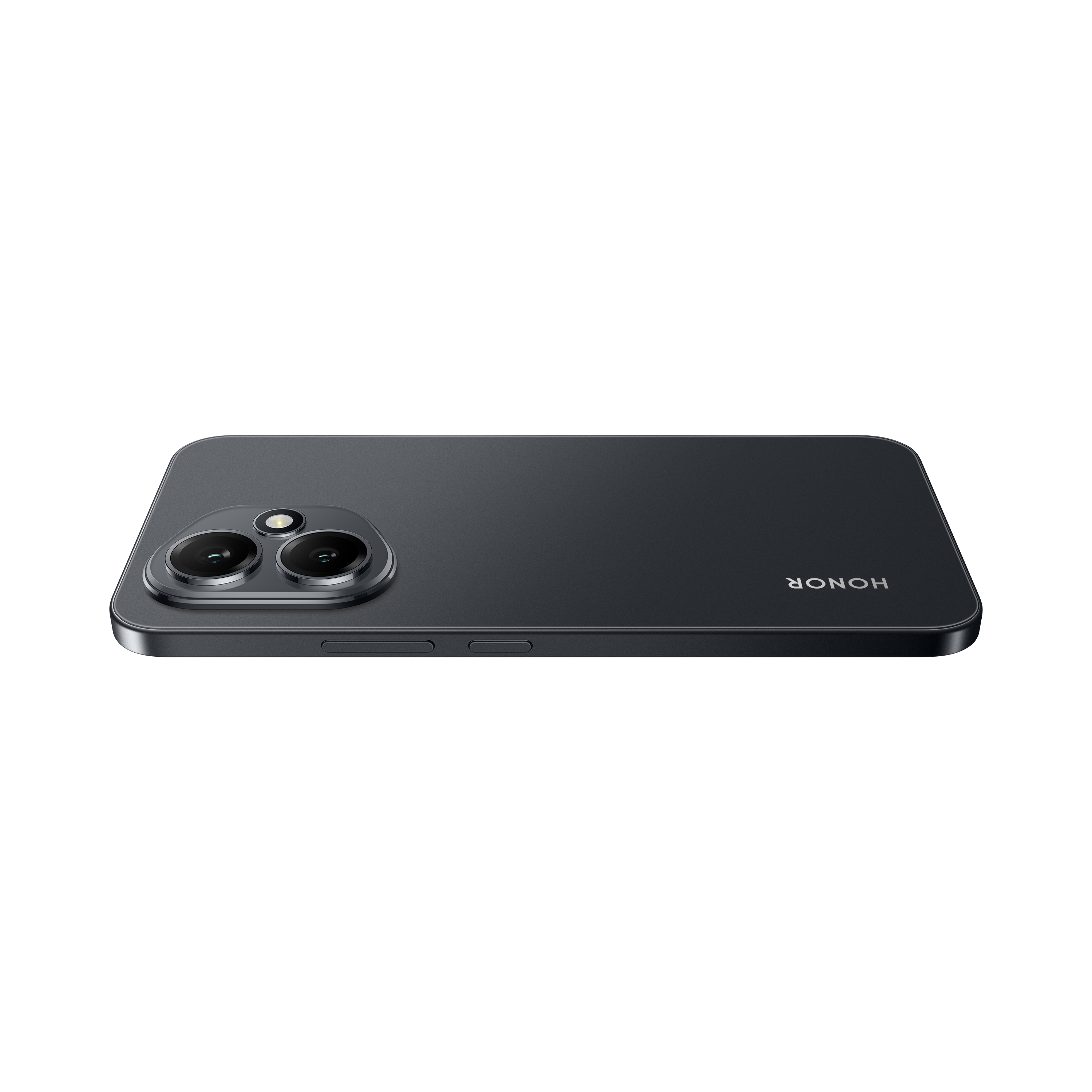 Schwarzes Smartphone mit Dreifach-Kamera auf der Rückseite. Die Marke HONOR ist sichtbar.