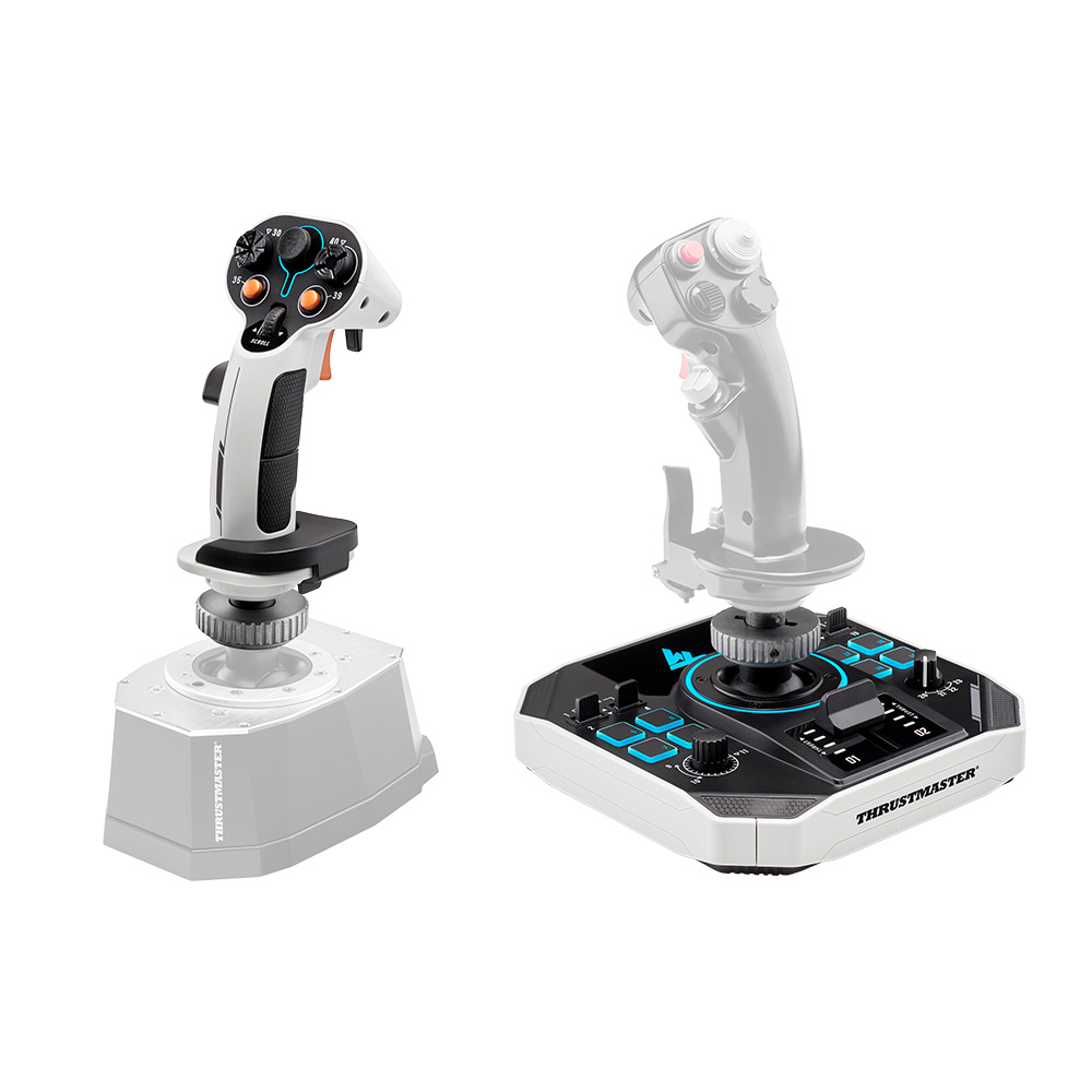 Zwei Joysticks, einer aufgebaut, einer ungebaut.