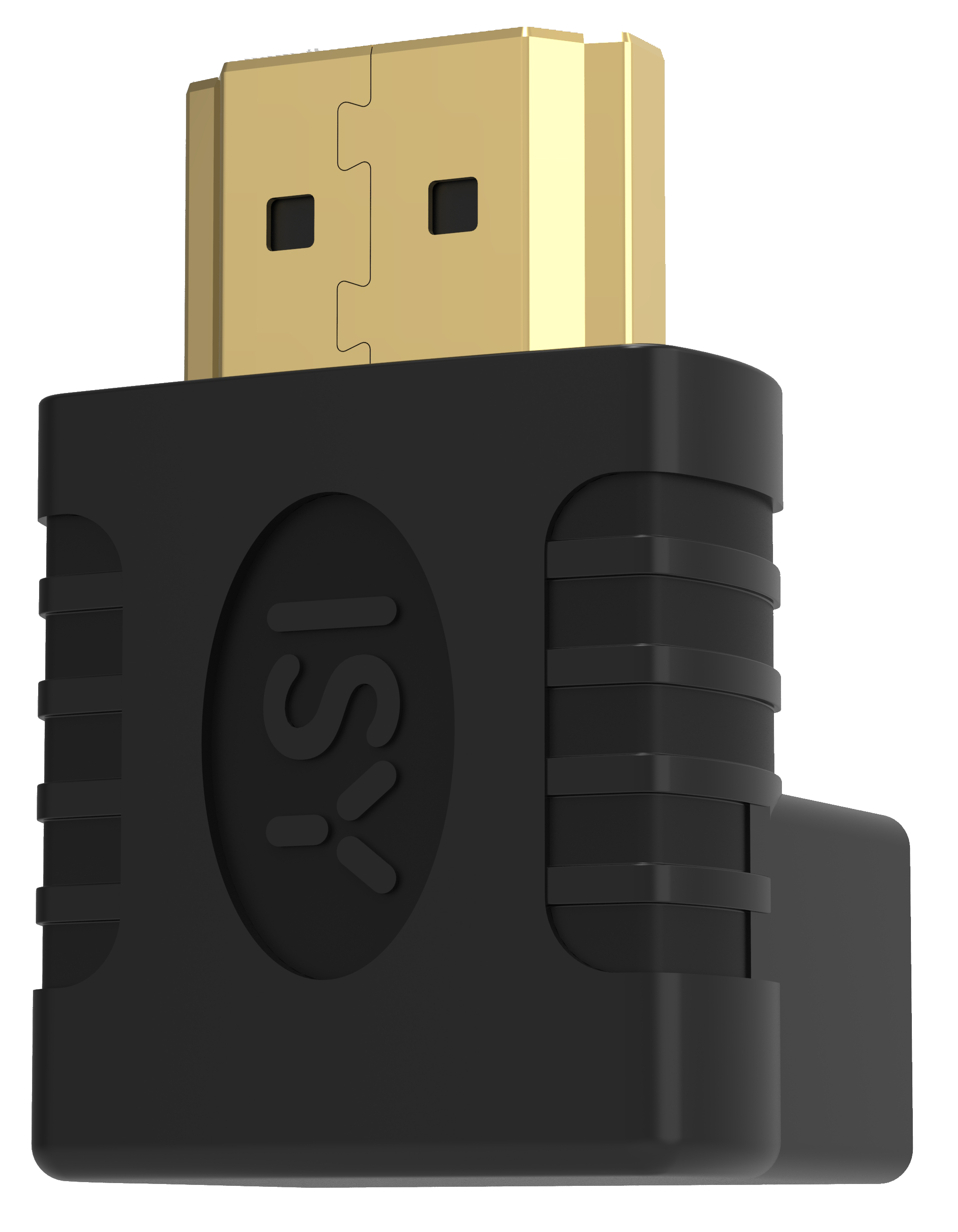 Fekete HDMI szögadapter arany csatlakozókkal.