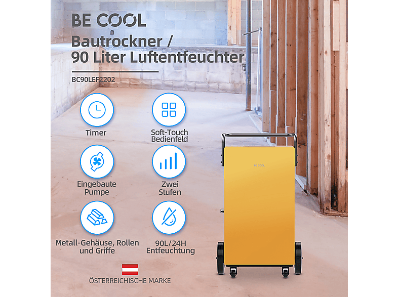Be Cool Bautrockner / Luftentfeucher 90 Liter Bautrockner, Luftentfeuchter Schwarz, Orange, 180 m²) — Foto 4 von 5