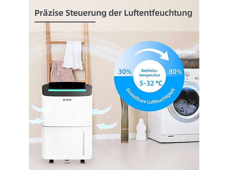 Be Cool 50 Liter Design Luftentfeuchter Weiß (680 Watt, 50 m²) — Foto 3 von 5