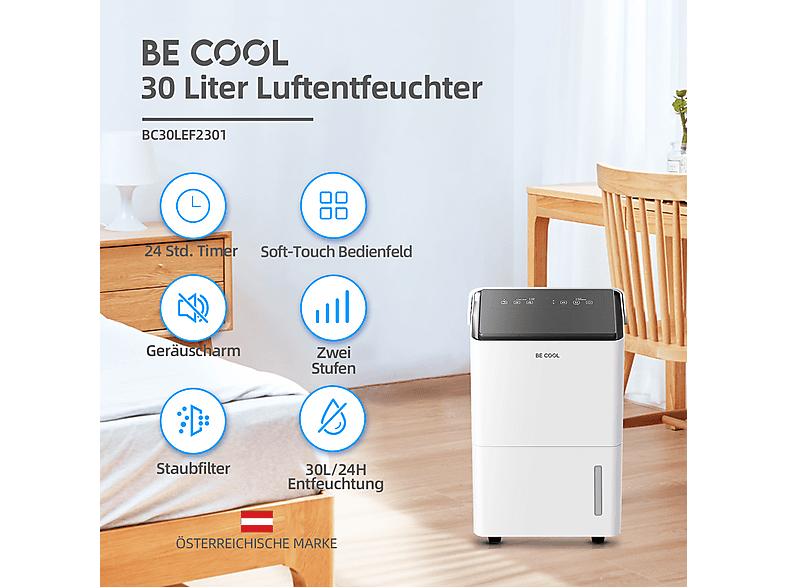 Be Cool 30 Liter Design- Luftentfeuchter Luftentfeuchter Weiß (530 Watt, 25 m²) — Foto 2 von 5