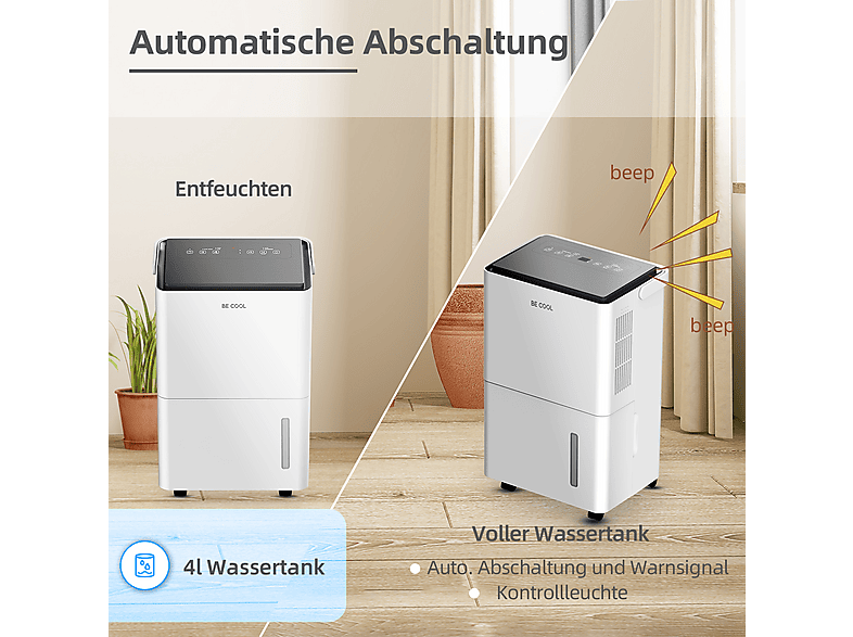 Be Cool 30 Liter Design- Luftentfeuchter Luftentfeuchter Weiß (530 Watt, 25 m²) — Foto 4 von 5