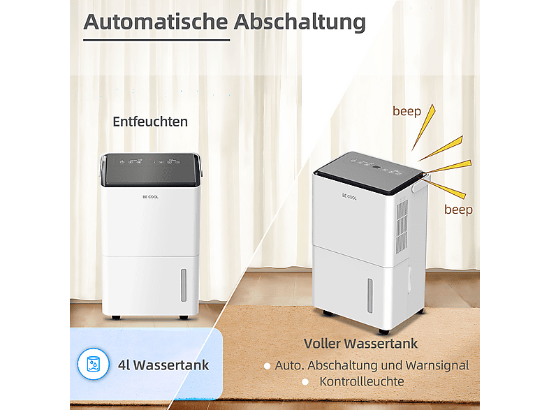 Be Cool BC20LEF2301 Luftentfeuchter Weiß (420 Watt, Entfeuchterleistung: 20 l/d, 20 m²) — Foto 4 von 5