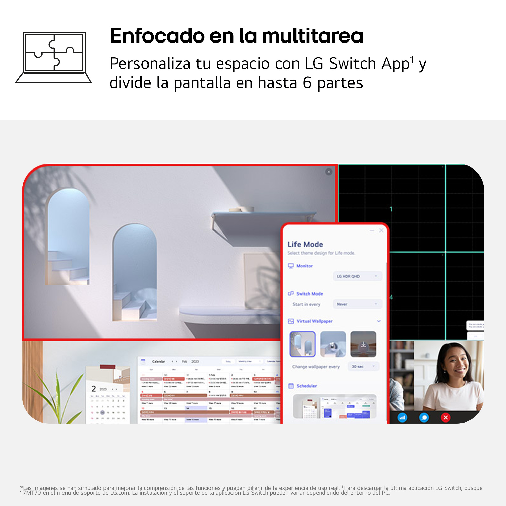 Interfaz con pantalla, mostrando múltiples ventanas e iconos.