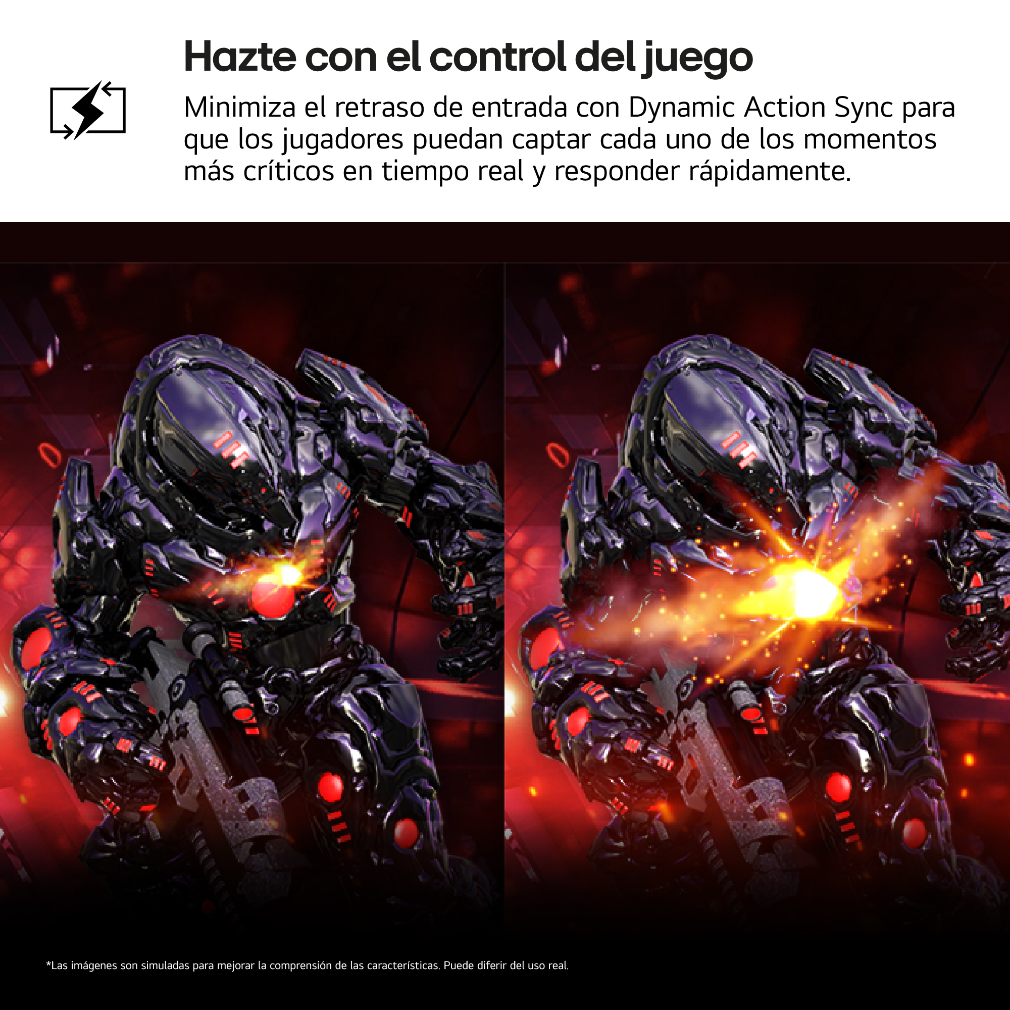 Dos imágenes de un personaje de videojuego disparando un arma, con texto arriba.