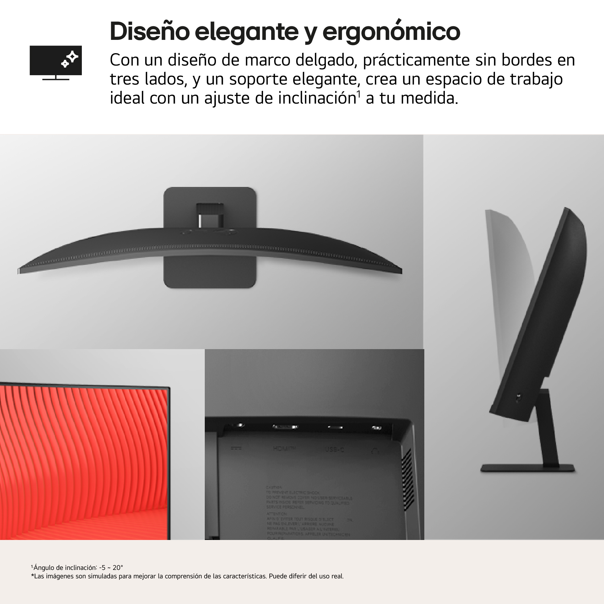 Un monitor negro con pantalla curva, sobre un soporte negro. La pantalla del monitor es negra.
