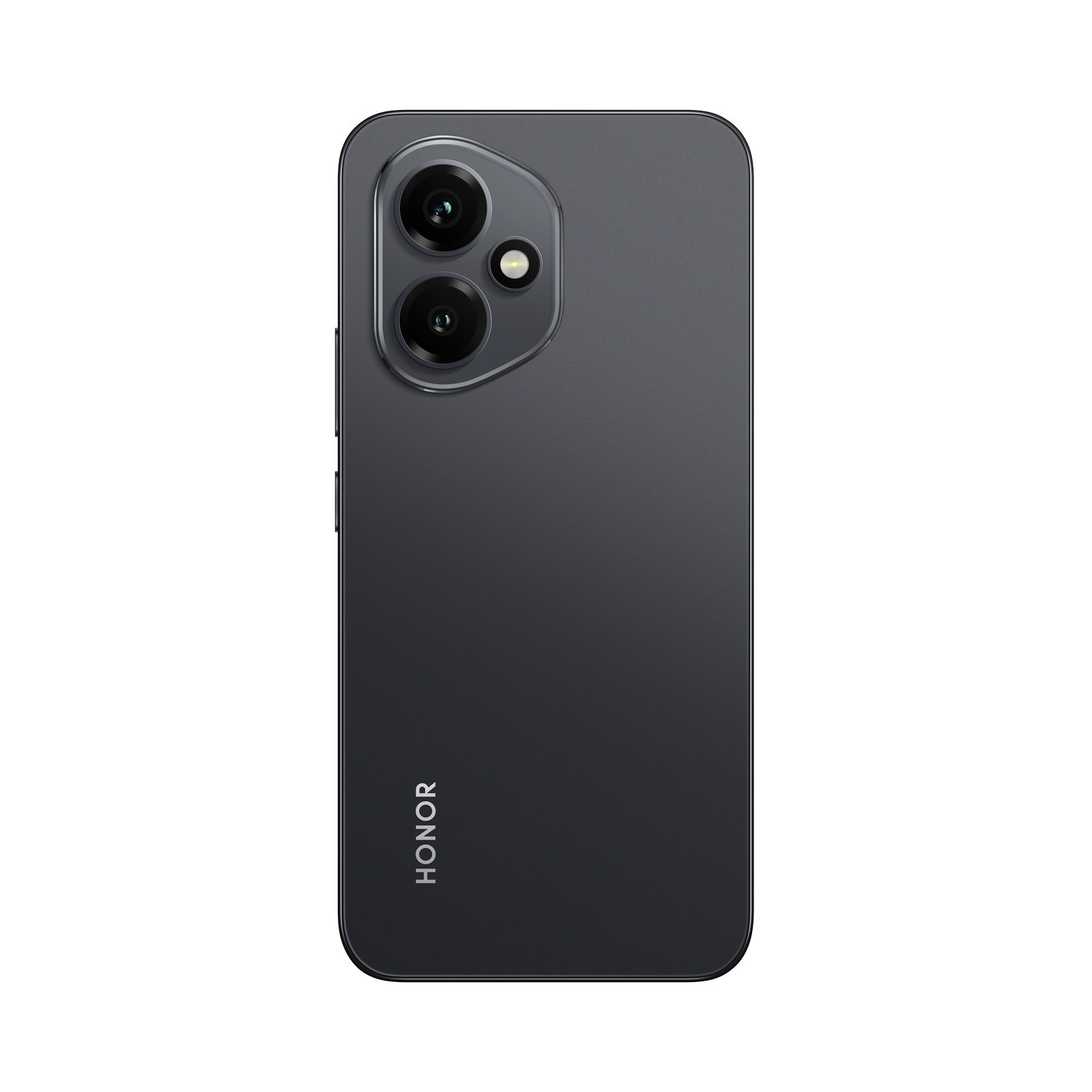 Parte trasera del teléfono Honor negro con tres cámaras. Logotipo HONOR en la parte inferior.