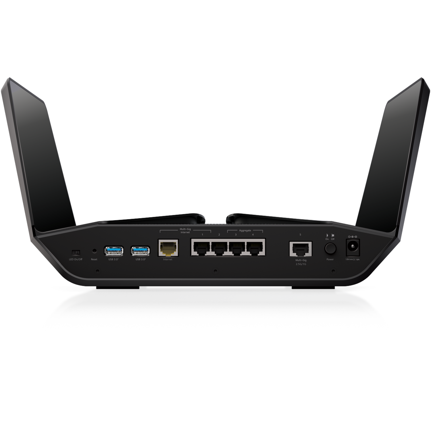 Zwarte Nighthawk router achterkant.