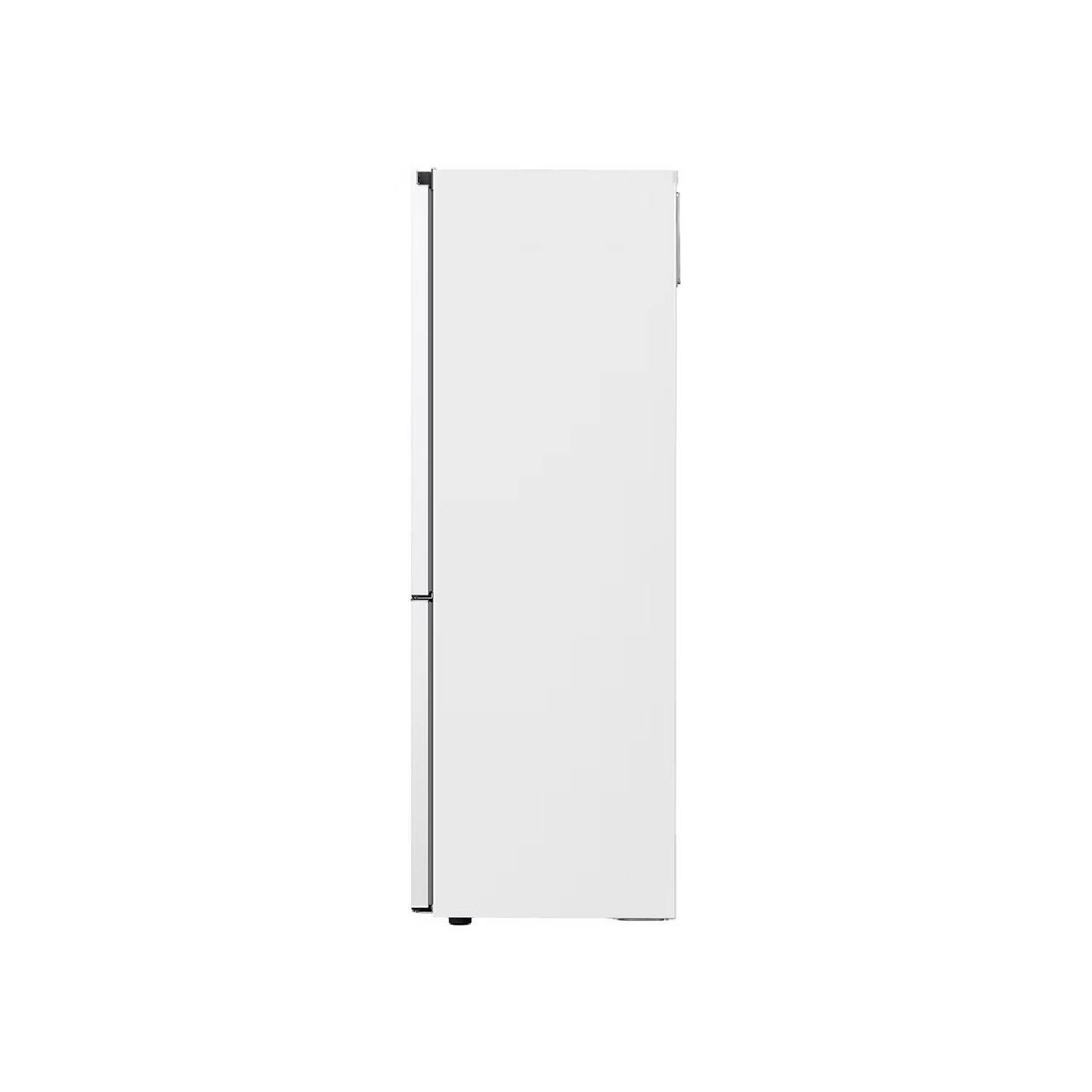 Zijaanzicht van een witte koelkast. De deur en unit zijn gesloten.