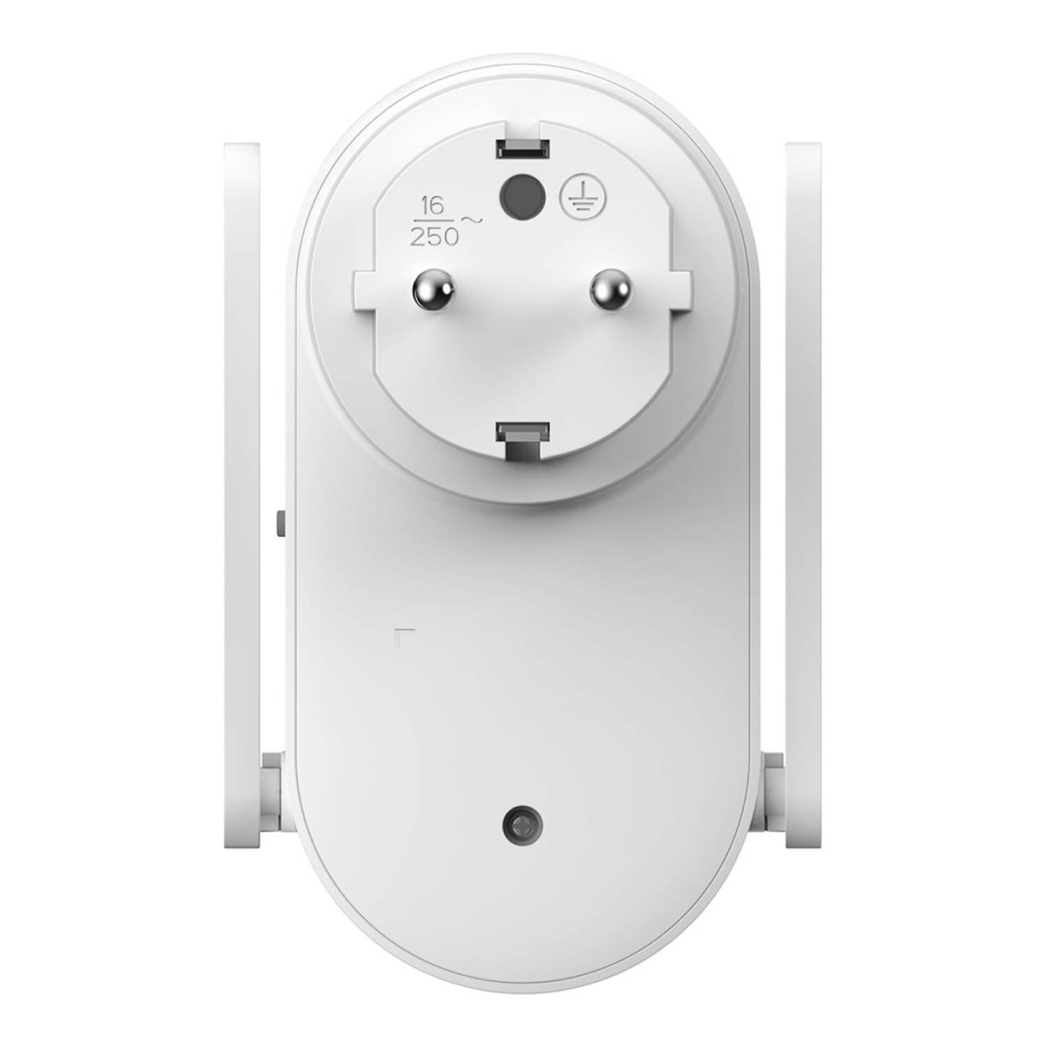 Un prolongateur sans fil blanc avec des antennes, une prise et le logo EZVIZ.