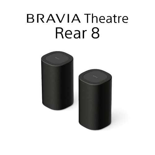 Dos altavoces cilíndricos negros con el logo de Sony y texto 'BRAVIA Theatre Rear 8'.