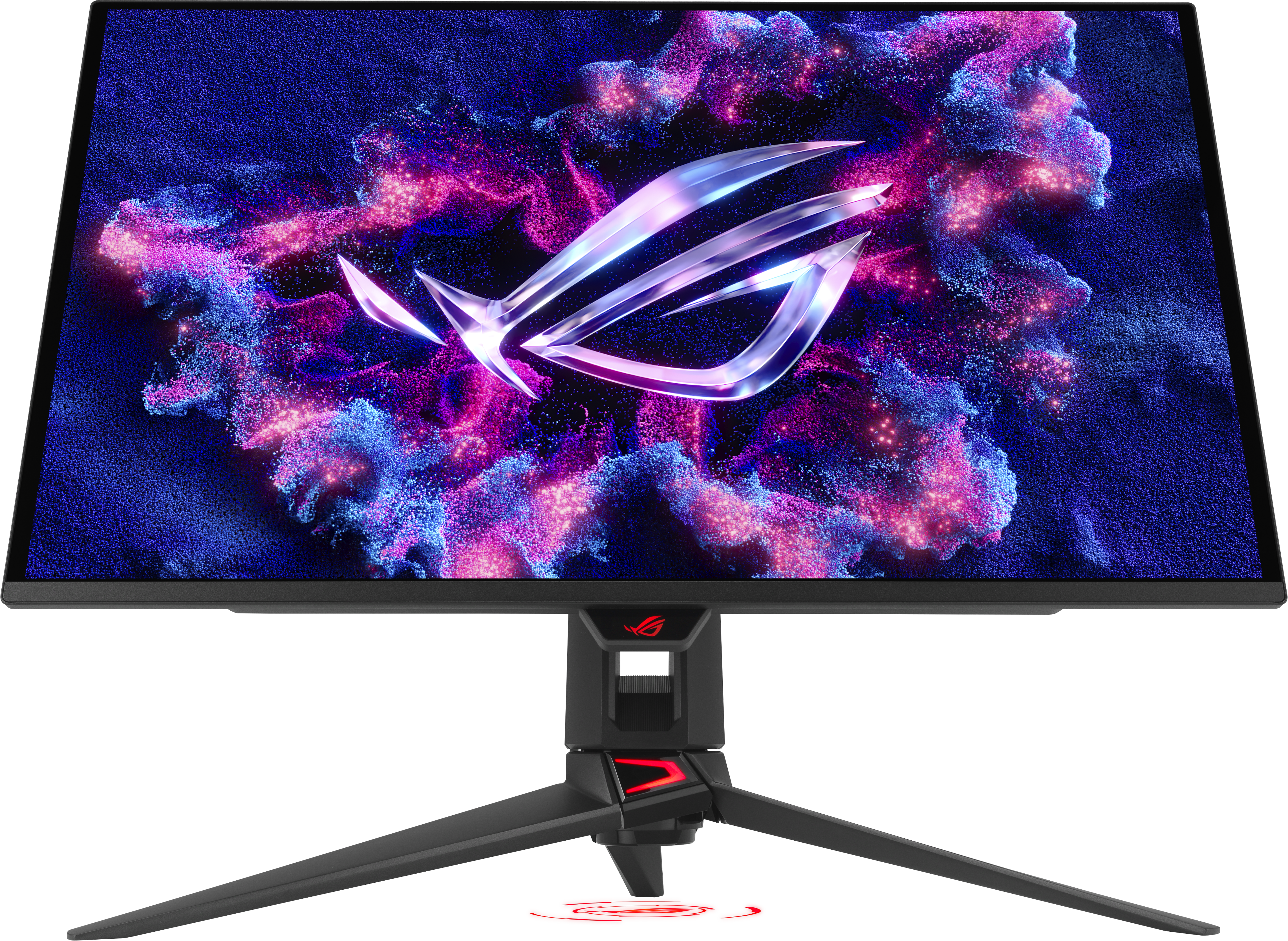 Gaming-Monitor mit Ständer, zeigt das ROG-Logo.