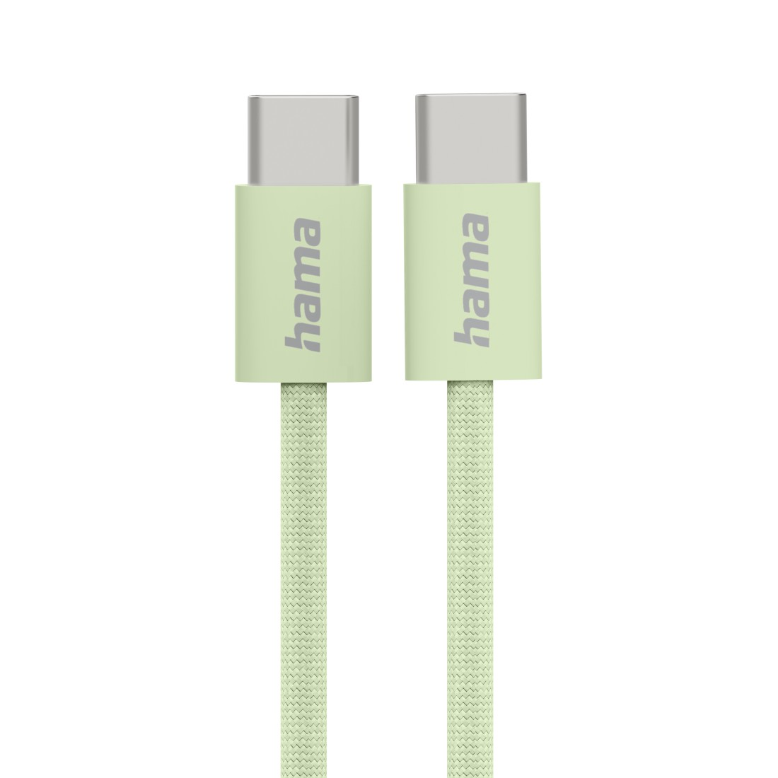 Zwei mintgrüne USB-C-Kabel mit 'hama'-Aufdruck vor hellem Hintergrund.