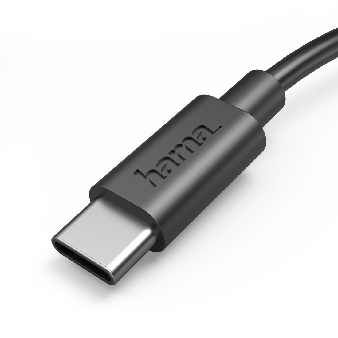 Eine Nahaufnahme eines dunkelgrauen USB-C-Anschlusses.