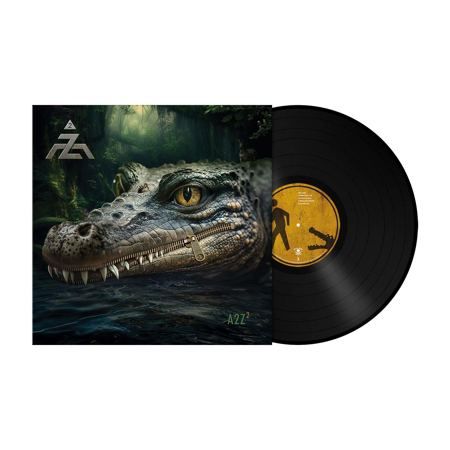 Eine Schallplatte, die ein Krokodil mit Reißverschluss-Maul auf dem Albumcover zeigt.