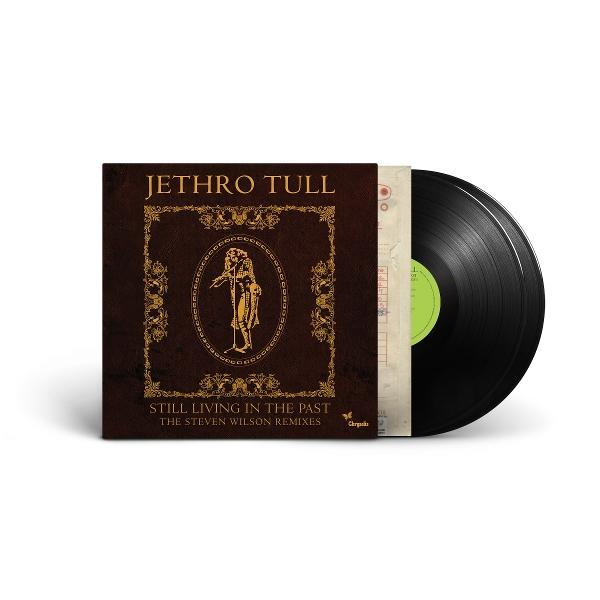 Albumcover mit Jethro Tull, einer Figur und einer Vinyl-Schallplatte. Braunes Cover mit goldenen Akzenten.