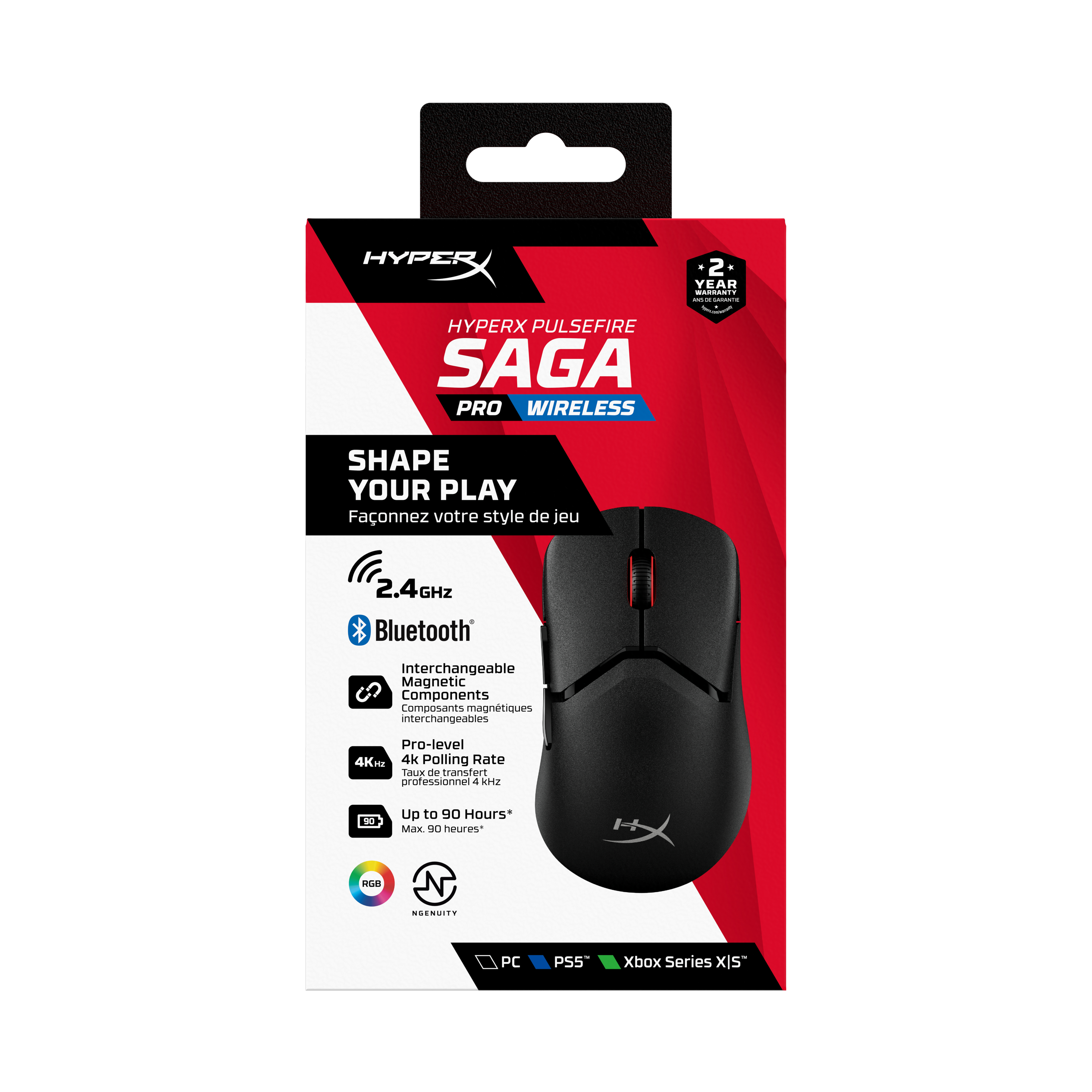 Black gaming mouse with red accents.