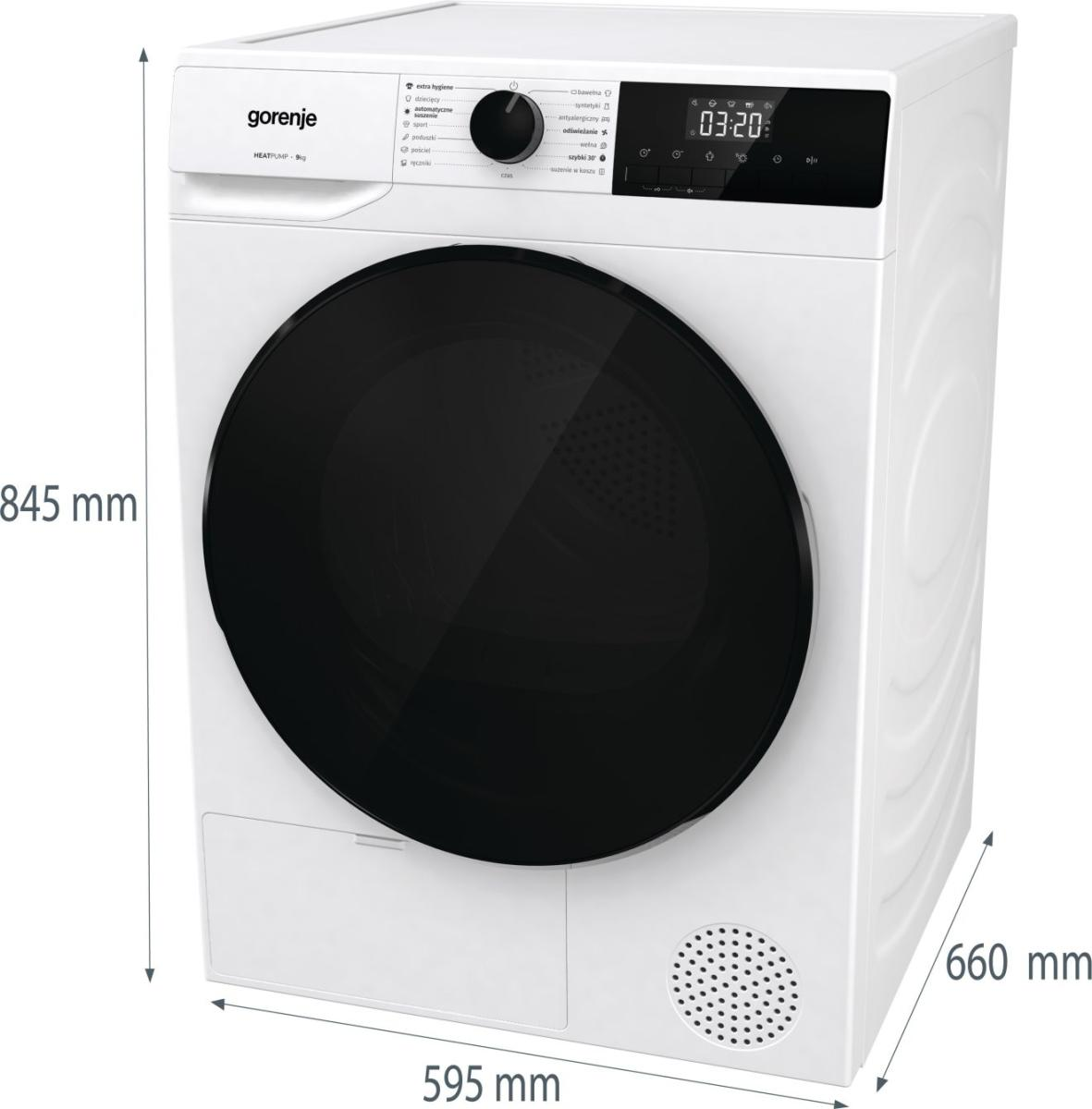 Biała suszarka Gorenje, wymiary: 845mm wys., 595mm szer., 660mm gł.