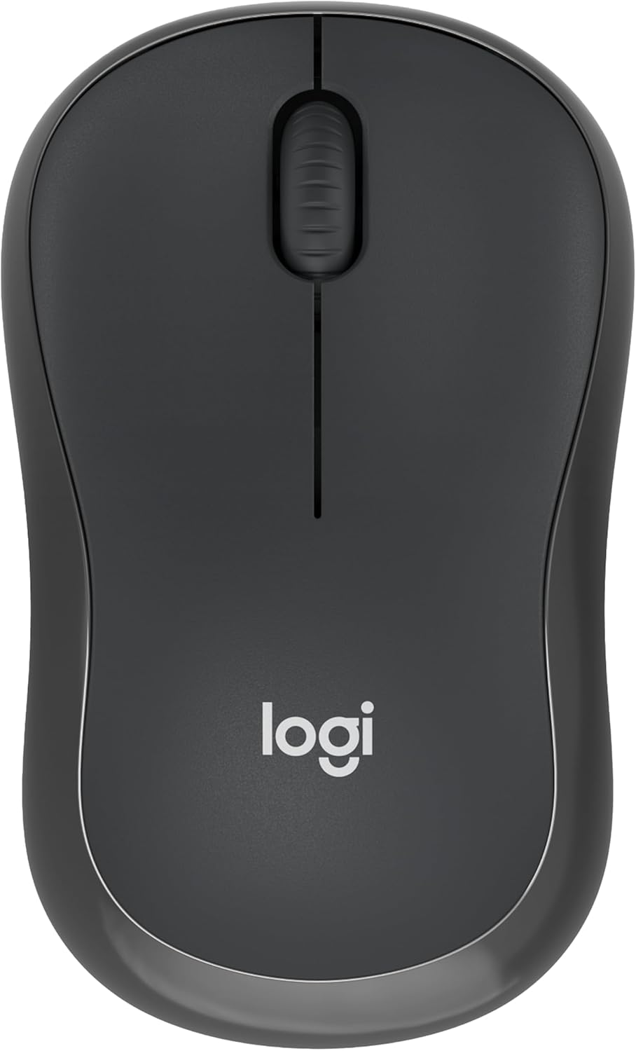 Koyu gri Logitech kablosuz farenin yukarıdan görünümü.