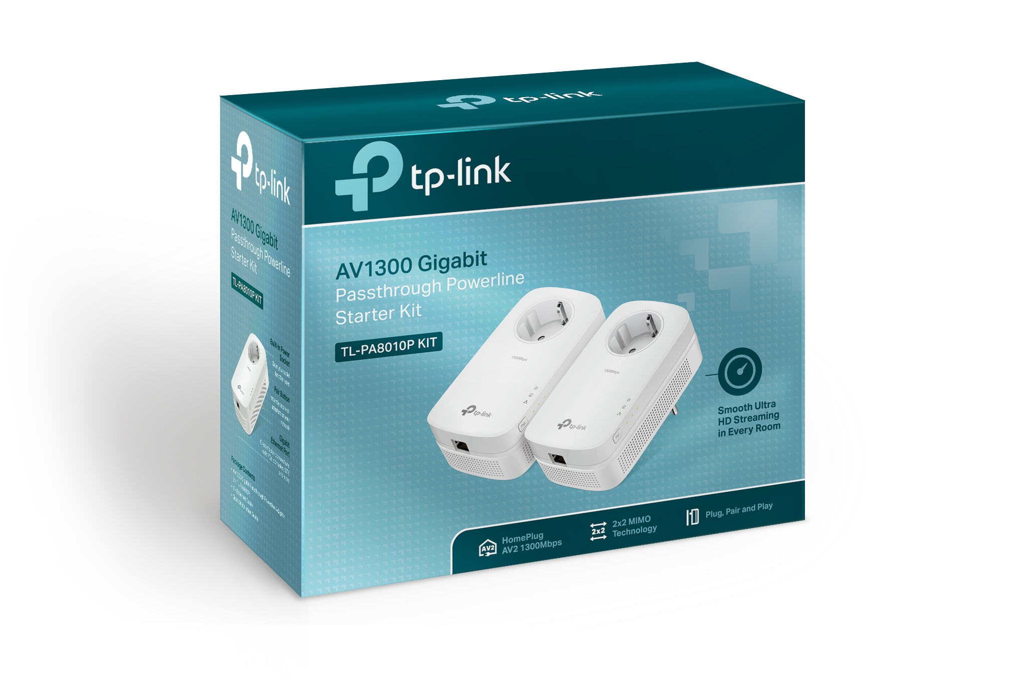 Eine Box für das AV1300 Gigabit Passthrough Powerline Starter Kit.