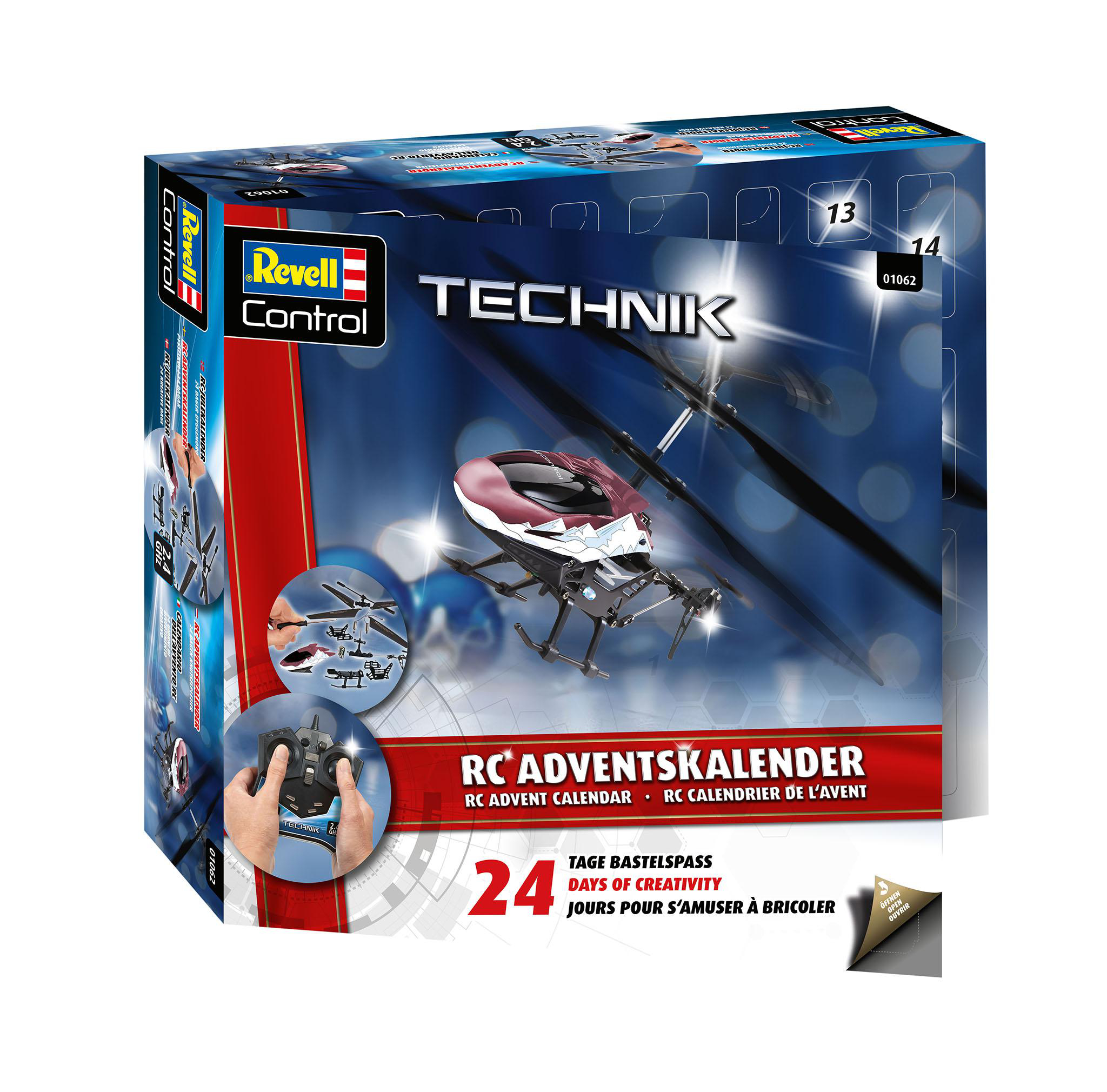 Ein Revell Control RC Adventskalender mit einem Helikoptermodell und Controller.
