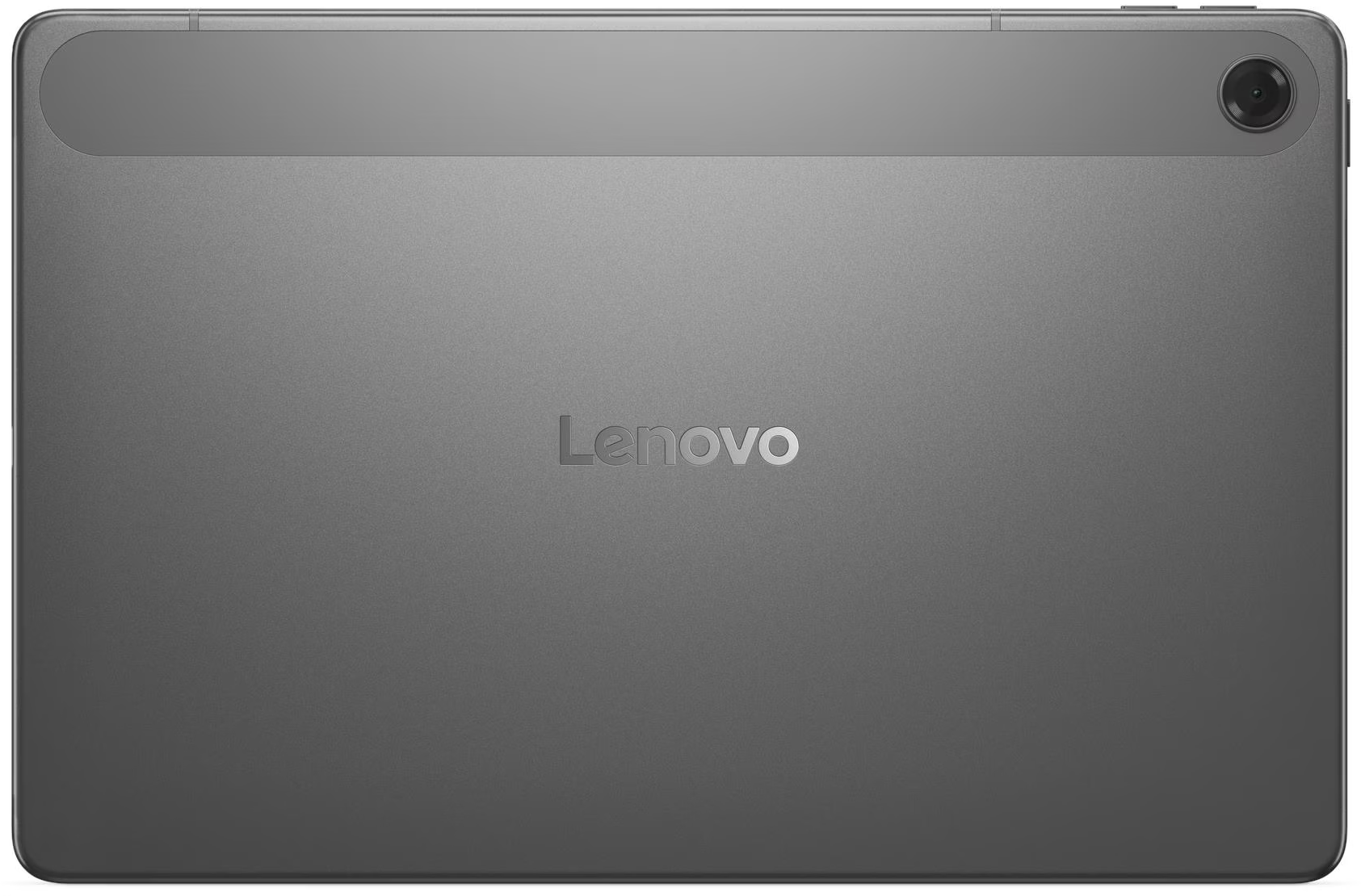 Egy szürke Lenovo tablet hátulja, Lenovo logóval.