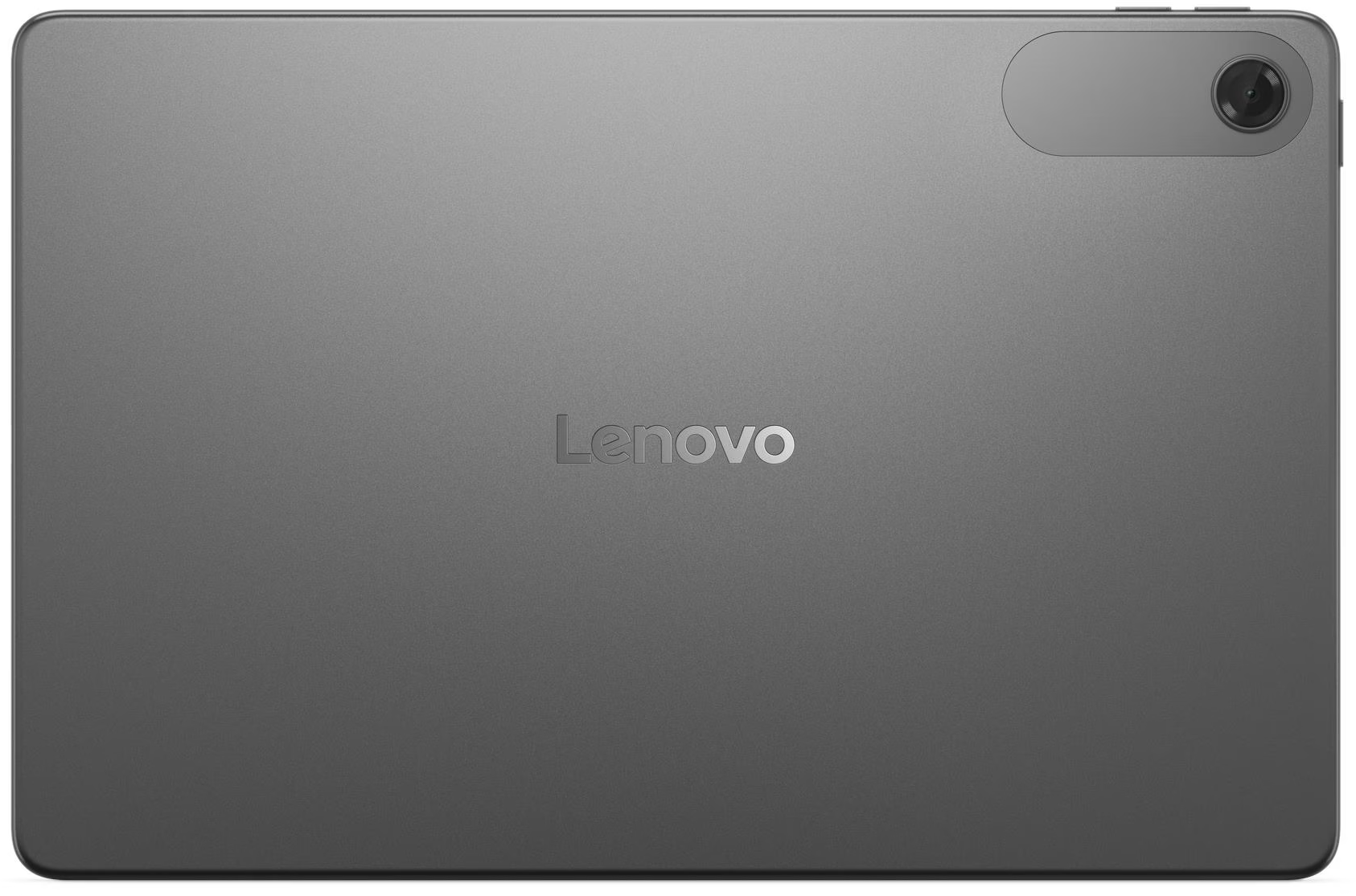 Egy szürke Lenovo tablet hátulja. A Lenovo logó középen van, felül pedig egy kamera található.