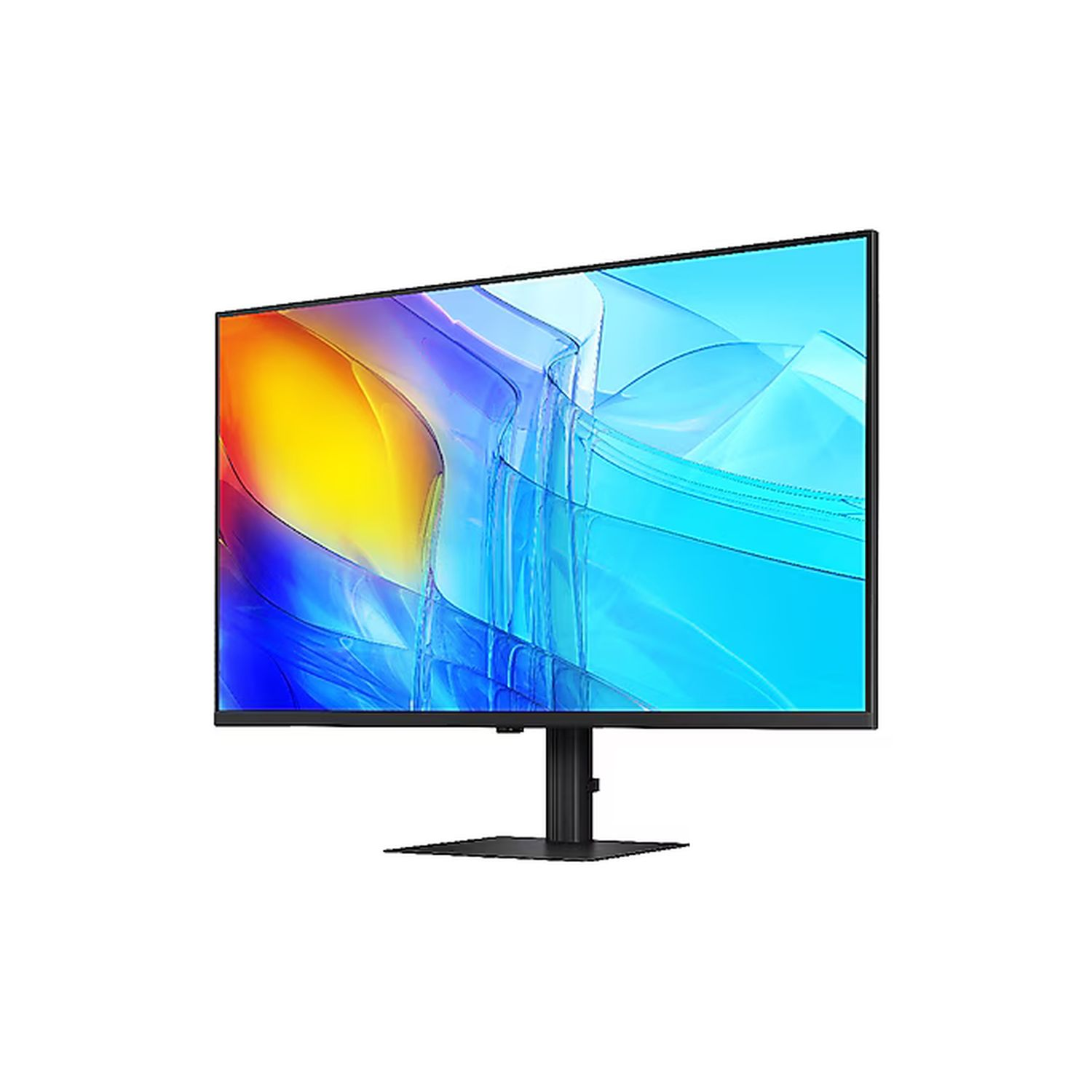 Back view of a monitor with a stand.